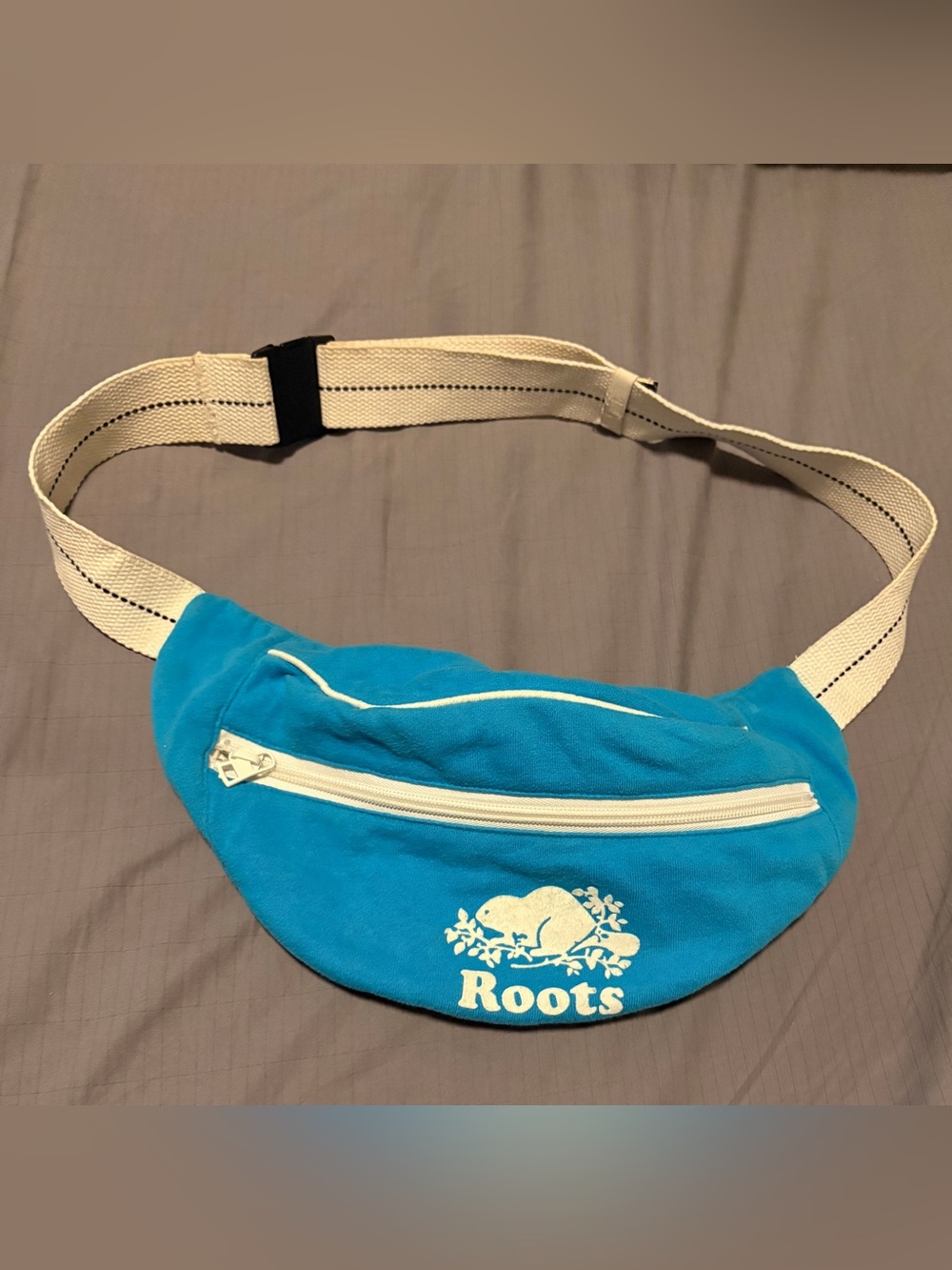 Roots Sky Blue Cotton Poly Fanny Pack Waist Bag Pouch Retro Vintage